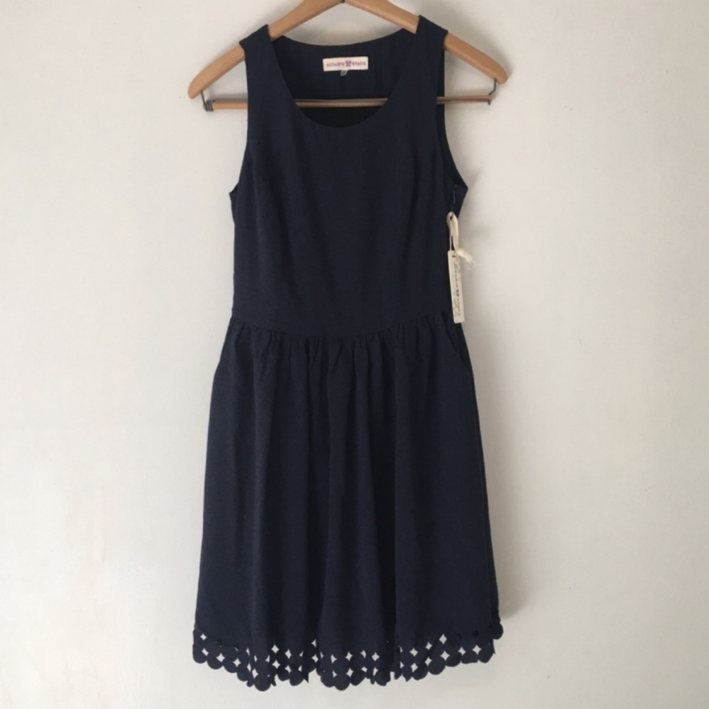Altar'd State Shift Dress XS Sleeveless Scoop Laser Cutout Neck Blue Left Zip